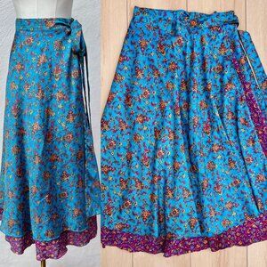 Kariza Silk Rayon Paisley & Floral Tiered Wrap Skirt Size S-XL / Boho Whimsy